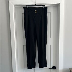 Black High-Waisted Pants with Gold Buttons - 107